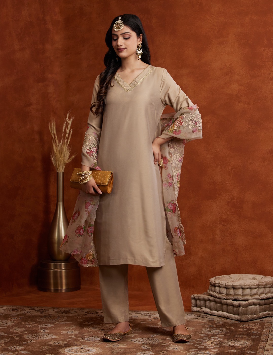 Beige kurta with floral dupatta — Image, editorial lifestyle · After