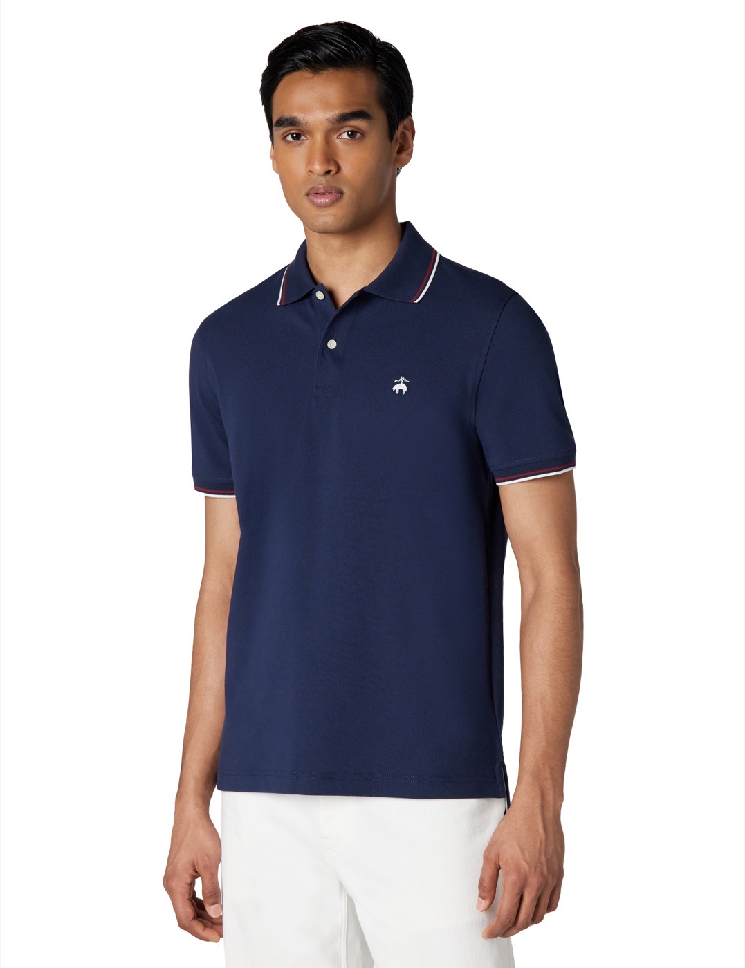 Navy tipped-collar polo — Image, premium retouch · After