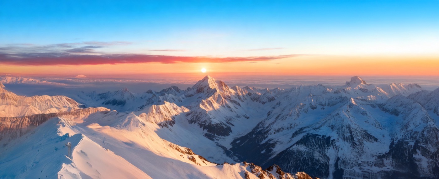 Alpine sunrise establishing shot — AI, keyframe