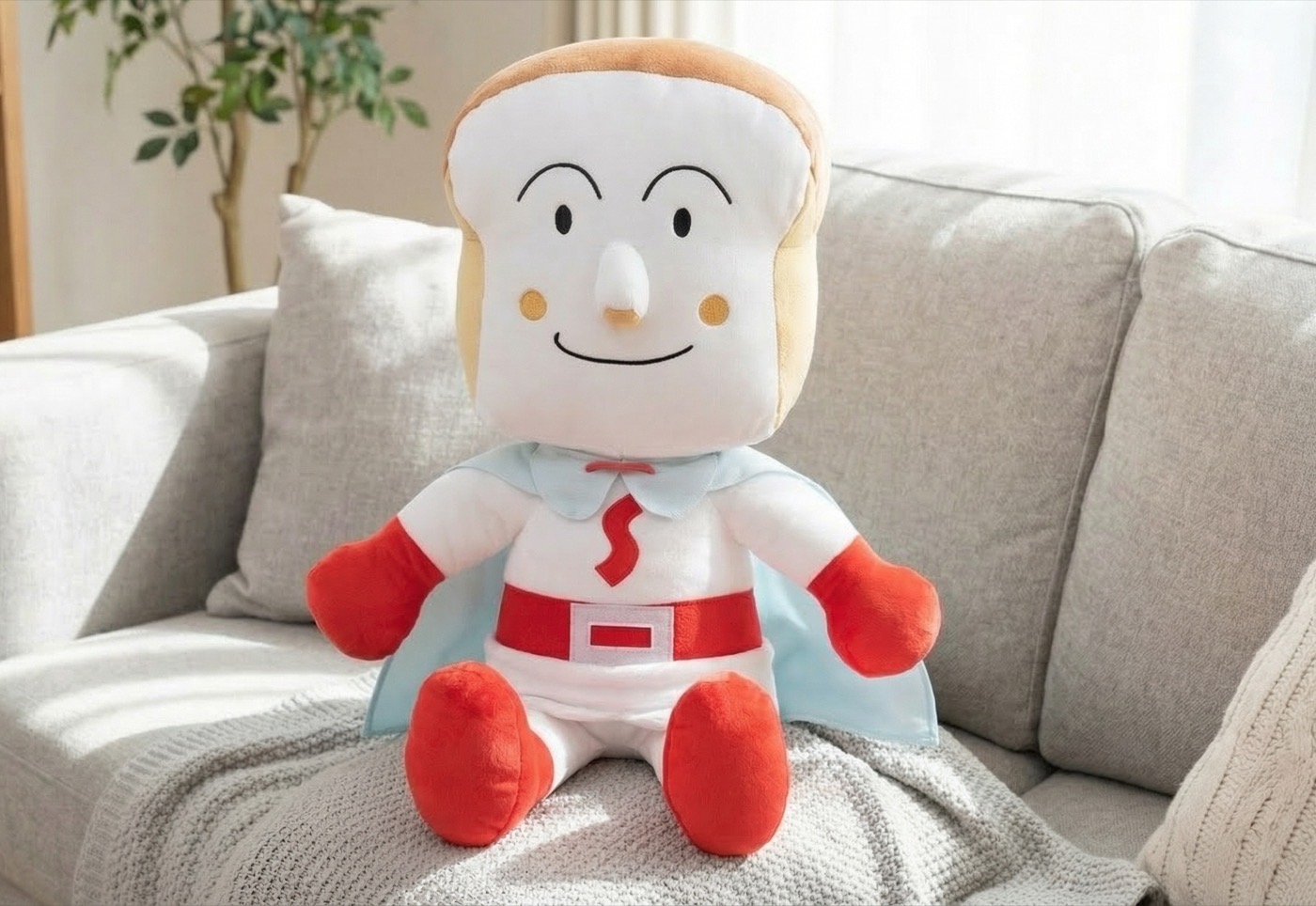 Shokupanman plush on sofa — AI, lifestyle